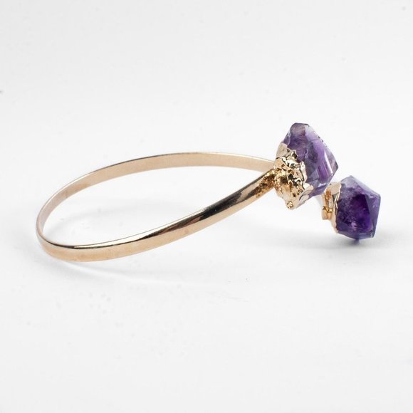 Amethyst Crystal Jewelry, Rough Crystal, Gold Bangle Bracelet,  Gift for Her - Picture 2 of 9